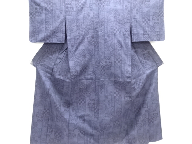 JAPANESE KIMONO / HITOE KIMONO / SILK / MAWATA YUKI TSUMUGI / WOVEN JAR & FLORAL PLANTS